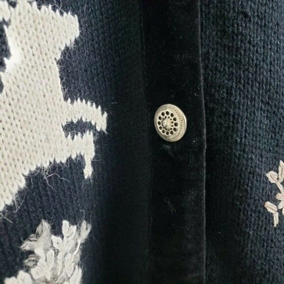 Jantzen Hand Embroidered Snowflake Reindeer Cardigan Cotton Winter Sweater 1X - Picture 3 of 8